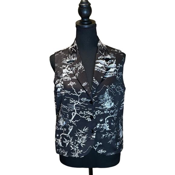 Chico's Black and Silver Asian inspired Embroidered Vest, Sz 1, 8 Regular - Picture 1 of 3
